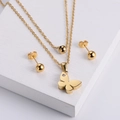 Collana a doppio strato in oro con perla e pendente a farfalla con diamante incastonato - Set Orecchini + Pendente / Oro