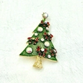 Close-up of a green Christmas tree brooch with golden edges and sparkling rhinestones - Style 37 (5.7*3.2cm)