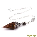 Vintage silver hexagon tiger eye crystal pendulum with engraved metal chain - Antique Silver Tiger Eye