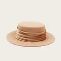 Flat top khaki boater hat with matching satin pleated ribbon for summer sun protection - M / Camel (Winter Wool Hat)