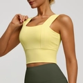 Light yellow square neck sports bra and dark green high waist leggings set - Lemon Yellow