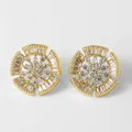 Pendientes de flores bañados en oro con circonitas blancas en diseño de estrella redonda - Estilo C-Redondo Geométrico Radial