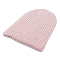 Close-up of light pink rib-knit beanie showing soft texture and fine winter stitching - One Size / Pink