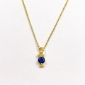 Macro shot of owl pendant with blue crystal and cubic zirconia inlay on gold chain - With Necklace / Dark Blue