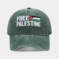 Dark green washed vintage baseball cap with Free Palestine embroidery and flag - Adjustable / Palestine Flag (Dark Green)