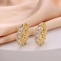 Elegant gold plated hoop earrings with shimmering white zircon stones for women - Brilliant Pave Hoop
