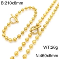 Golden stainless steel bead necklace and bracelet set with OT toggle clasp design - Bracelet / Gold (Round Toggle Clasp)