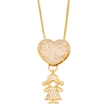 Collana dorata con pendenti a cuore e bambina con zirconi su catena veneziana - Girls