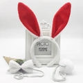 Three-piece plush bunny ears set with headband, bow tie, and tail for party roleplay - White & Red Plush