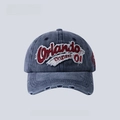 Vintage-Baseballkappe aus gewaschenem Denim in Marineblau mit Orlando-Stickerei und Details - Orlando Stickerei - Marineblauer Denim