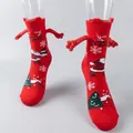 Red 3D Christmas magnetic hand-holding socks with Santa Claus and snowflake patterns - Red Santa 3D Arm