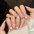 Handgemaakte kunstnagels met 3D kersenbloesem op amandelvormige Franse nageltips - Groot (L) / 790-Medium Amandel(790-中杏仁)