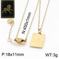 Golden rectangular Aries zodiac pendant necklace in polished titanium steel for daily wear - Aries (KN200345-KLHQ)
