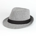 Detail of grey wool felt fedora hat featuring a stylish black ribbon band accent - 58.0cm(Adjustable) / Gray