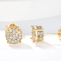 Four-claw gold stud earrings featuring round micro-paved cubic zirconia in a starry design - Gold White Zirconia