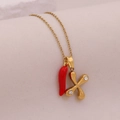 Gold stainless steel necklace with red enamel chili pepper and sparkling star pendants - Letter X(X)