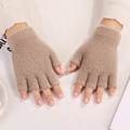 Mitaines d'hiver chaudes en peluche marron doux pour femmes, style tricoté - Taille unique / Style Sans Doigts Standard / Marron