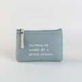 Blue floral canvas organizer bag with inspirational text on a soft grey background - Three-Row Letters / Sky Blue