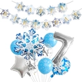 Close-up of winter snowflake party set with blue balloons and number 7 foil balloon - Number 7 Set
