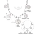Silver stainless steel chunky chain necklace featuring five Queen portrait coin charms - 40+5cm / Steel Color (Item: P840)