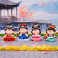 Set of four Tang Dynasty style lady figurines in colorful Hanfu playing music and reading - S / Celestial Beauty Style (1056-10; 4pcs Set) / Multicolor