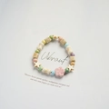 Colorful Jingdezhen ceramic beaded bracelet with floral and star charms in pastel tones - Pink Flower Bone Star (933C)