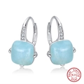 S925 sterling silver square sky blue gemstone drop earrings with white zircon accents - Light Blue Square Hoop - Silver