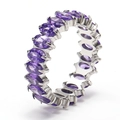 Eternity ring with marquise-cut purple stones in silver finish stainless steel band - Steel + Purple Zirconia