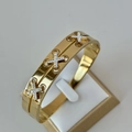 Elegant 18K gold-plated stainless steel bracelet with white inlaid diamond cross charms - 3XL Cross Design Gold Bangle