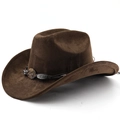 Chapeau de cowboy en daim marron foncé avec bande tressée et ornements en métal argenté - M (56-58cm) / Café