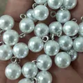 White high-gloss ABS pearl pendant with silver metal loop for bags and garments - High Gloss Pure White + Silver Eye Pin