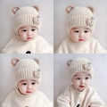 Cozy cream knit baby hat with 3D brown bear ears and soft thermal lining - Light Pink - Plush Ears