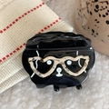 Linda pinza para el pelo de gato negro con patrón de gafas corazón para niñas - Cachorro Negro (4.7cm)