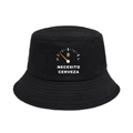 Black cotton bucket hat with 'Necesito Cerveza' slogan and fuel gauge print on white background - M (56-58cm) / Black