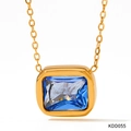Elegant gold necklace with a rectangular blue zircon pendant in polished finish - Gold - Blue Zirconia (KDD055)