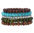 Five-layer stacked handmade beaded bracelets with wood, turquoise stone, and metal beads - Brown Green Silver Bronze Stack (35)
