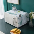 Waterproof microwave dust cover with cyan yellow feather patterns and side storage pockets - Microwave Cover-Feather
