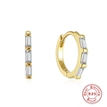 Elegant gold-plated S925 sterling silver hoop earrings with rectangular cubic zirconia stones - Style #1 / Gold
