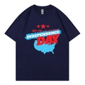 Dunkelblaues T-Shirt mit Rundhalsausschnitt und July 4th Independence Day Grafik für Damen und Herren - XS / Marineblau