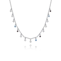 Zilveren 925 ketting met gekleurde zirkoon hangers en vierkante metalen bedels - 925 zilver / Witgoud