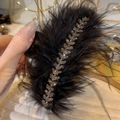 Elegant black ostrich feather hair claw clip with sparkling silver rhinestones - Black Feather Rhinestone Wheat Ear Accessory / 289 Large - Wheat Ear