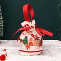 Gestrickte Weihnachts-Apfeltüte mit rotem Kordelzug, Tragegriff und festlichen Mustern - Rote Leinwand Kordelzugbeutel Stil B