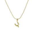 Polished 18k brass gold necklace featuring a letter Y bubble pendant with white pearl inlay - Letter Y