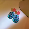 Pendientes de tulipán rosa y azul con motivos botánicos en colgantes ovalados - Pin de Plata - Flor Colgante