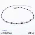Black enamel oval beads on silver stainless steel anklet chain for women, model KJ1747-Z - Silver Chain Black Bead (KJ1747-Z)