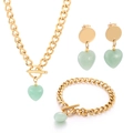 Golden OT buckle jewelry set with green heart stones including necklace bracelet and earrings - Light Green Set (KS142654-BH)