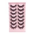 Set of 7 pairs of thick black eyelashes in a pink tray with long curly fibers - XH41 (7 Pairs Pink Tray)
