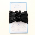 Black satin heatless hair curler with elastic ruched design and instruction card - Black