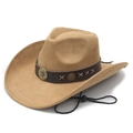 Chapeau de cow-boy classique en daim marron clair avec boucle rétro et cordon réglable - M (56-58cm) / Chameau