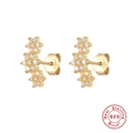 Elegant gold-tone 925 sterling silver curved earrings with sparkling cubic zirconia stones - Flower Cluster / Gold Plated